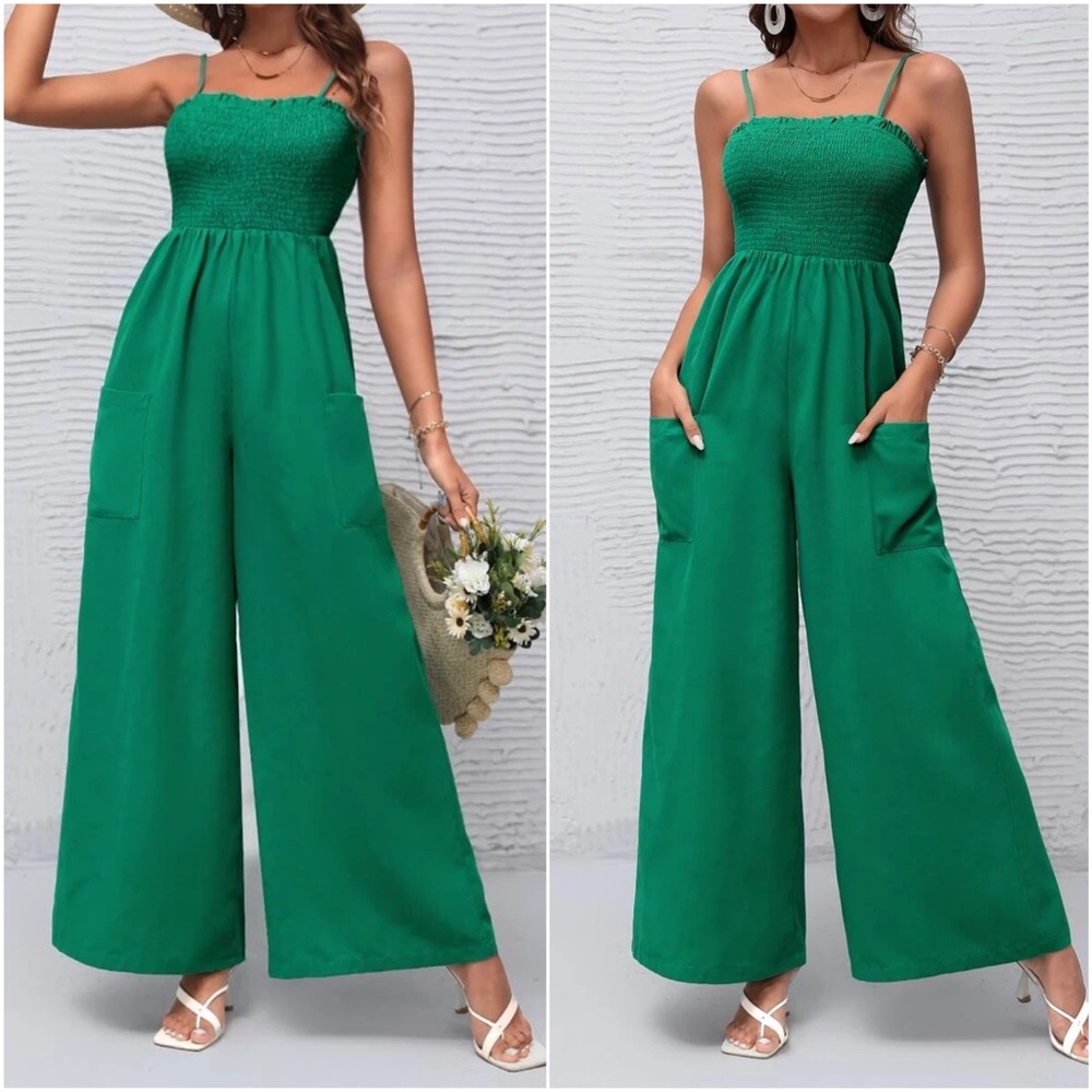 Boho Wide Leg Casual Pocket Jumpsuit - Picture 1 of 4